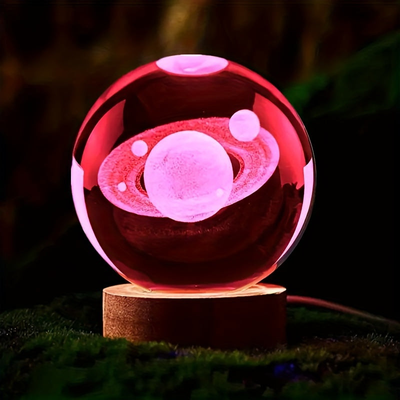 LumiSphere - Luxurious 3D Crystal Table Lamp with Wooden Base