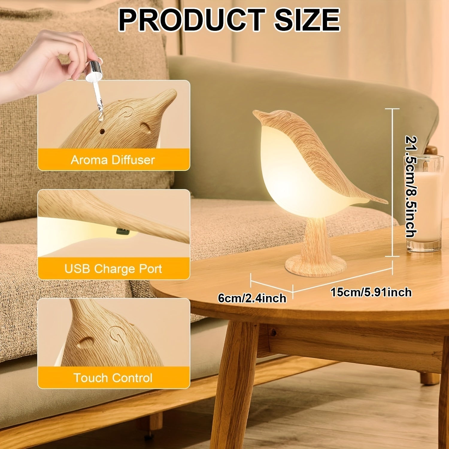 BrightNest - USB LED bird table lamp with touch