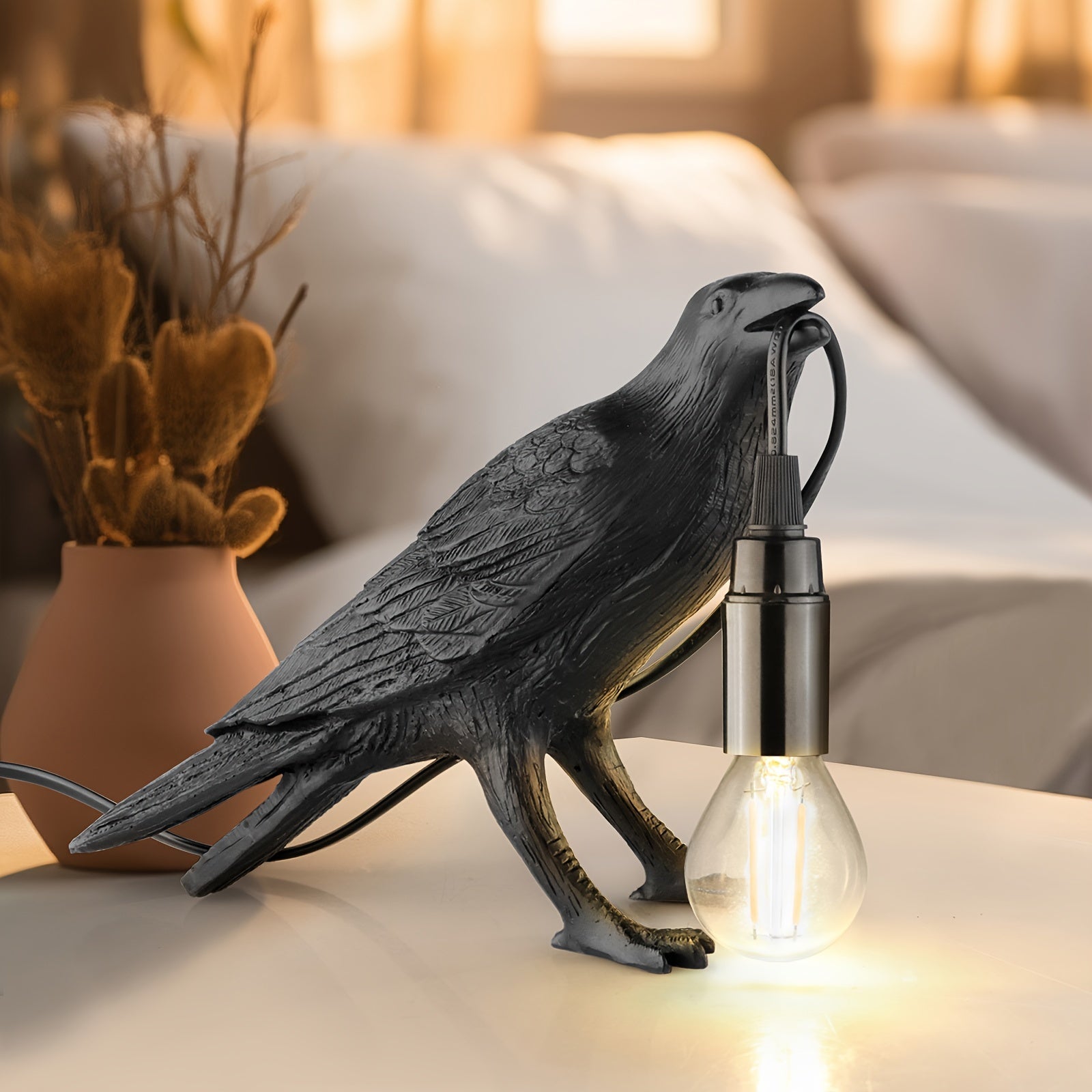 Raven Glow Lamp - Elegant Raven Table Lamp with USB