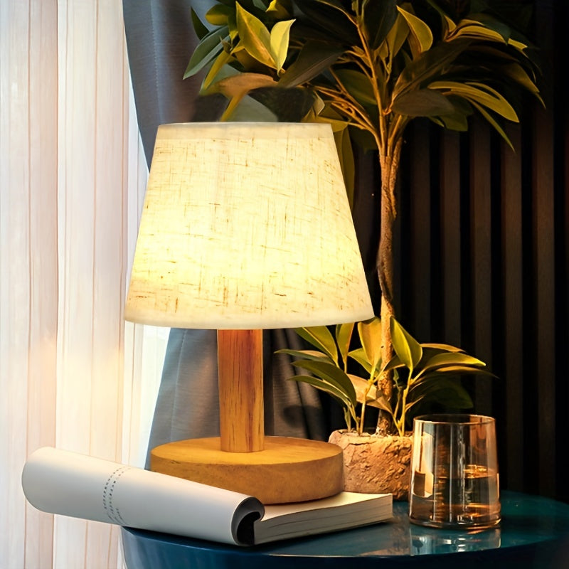 NordicGlow - Wooden LED Bedside Lamp with Linen
