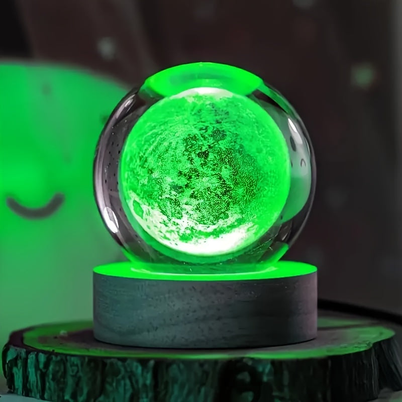 LumiSphere - Luxurious 3D Crystal Table Lamp with Wooden Base