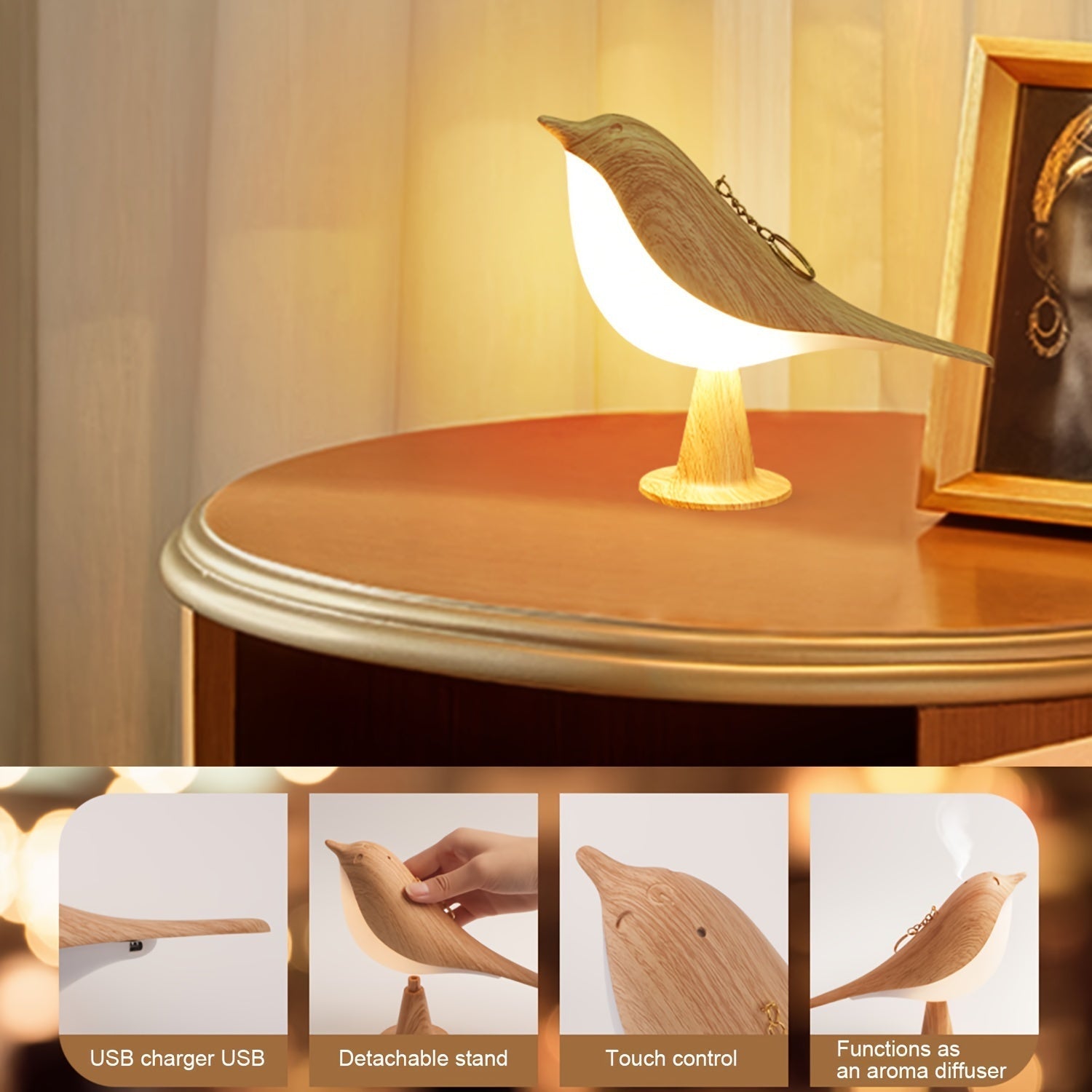 BrightNest - USB LED bird table lamp with touch