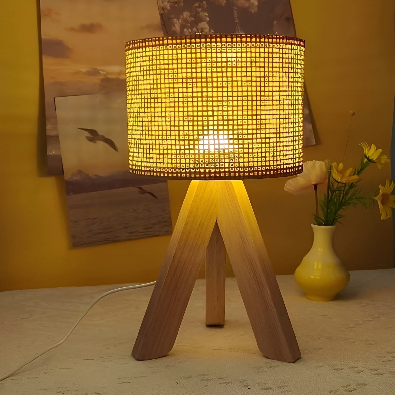 Handmade Rattan Table Lamp with USB and LED - Stylish and Sustainable Design