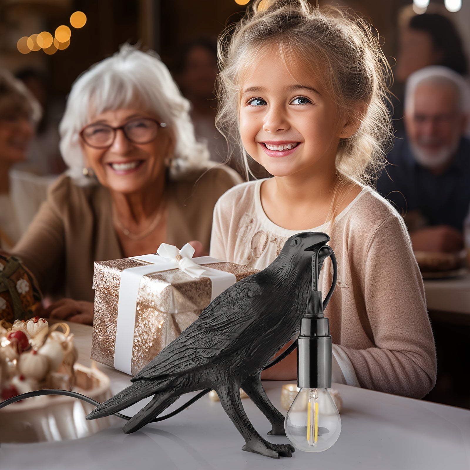 Raven Glow Lamp - Elegant Raven Table Lamp with USB