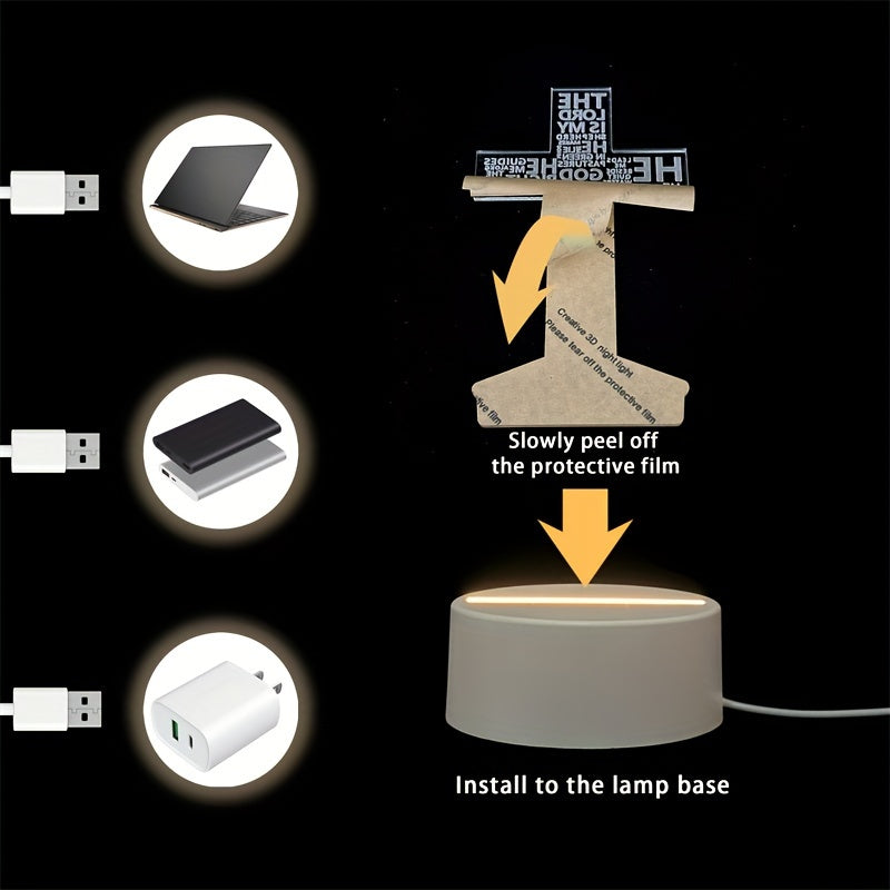 CrossGlow - 3D LED Night Light in Acrylic with USB