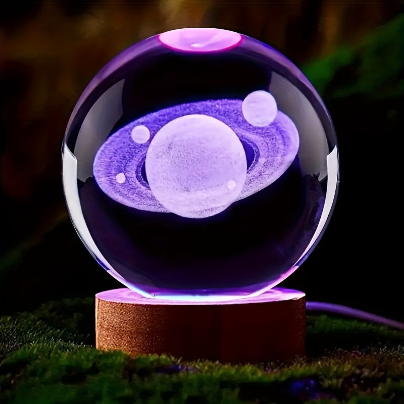 LumiSphere - Luxurious 3D Crystal Table Lamp with Wooden Base