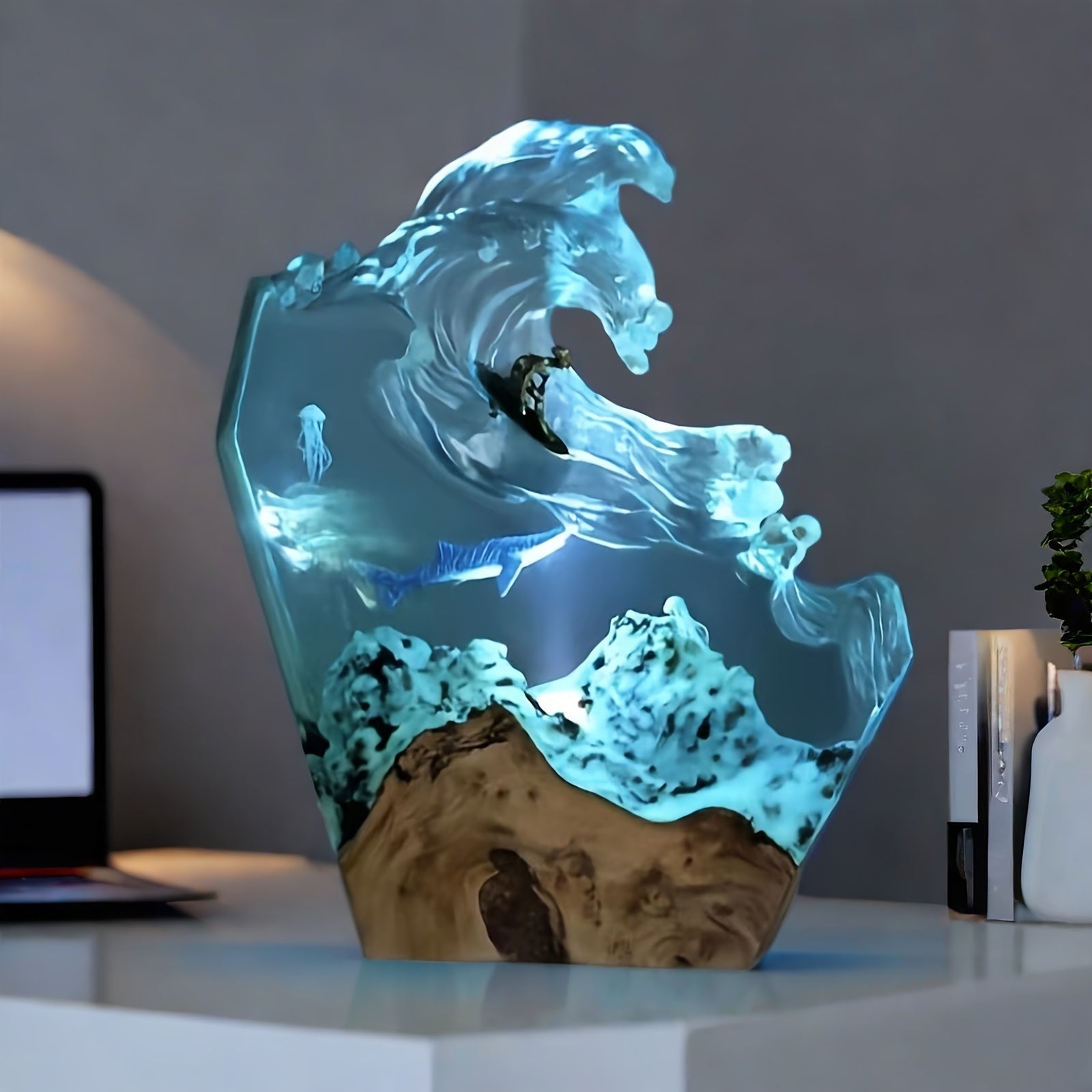 OceanGlow Lamp - Unique Resin Lamp with Whale Pattern
