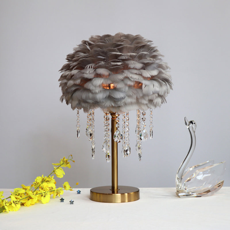Romantic FeatherBeam - Modern Feather 1-Light Bedside Lamp with Crystal Decoration