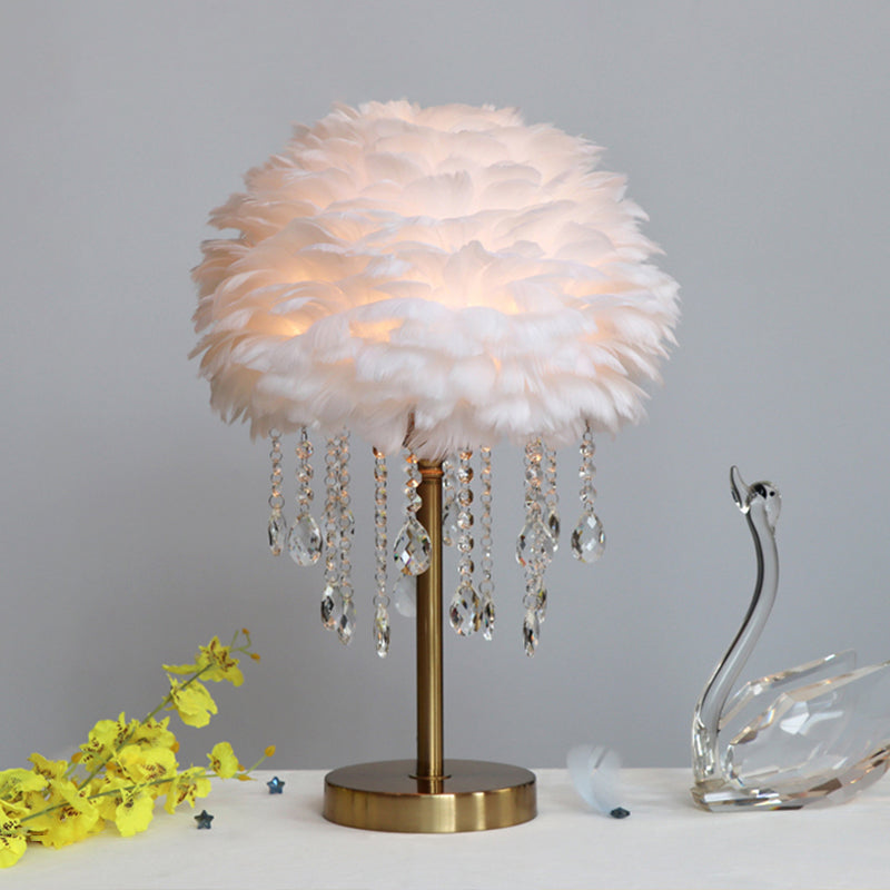 Romantic FeatherBeam - Modern Feather 1-Light Bedside Lamp with Crystal Decoration