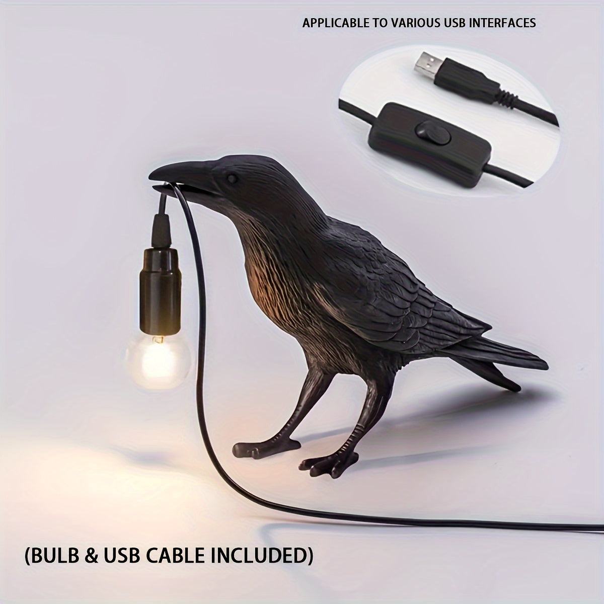 Raven Glow Lamp - Elegant Raven Table Lamp with USB