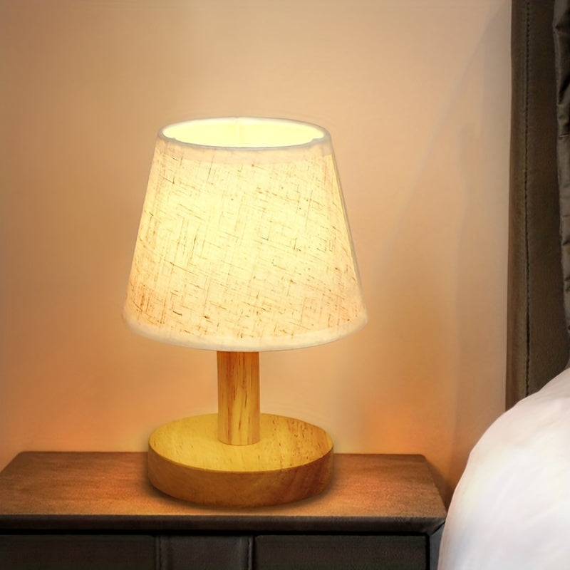 NordicGlow - Wooden LED Bedside Lamp with Linen