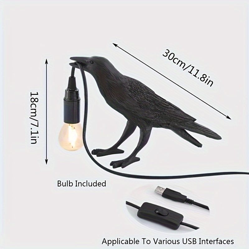 Raven Glow Lamp - Elegant Raven Table Lamp with USB