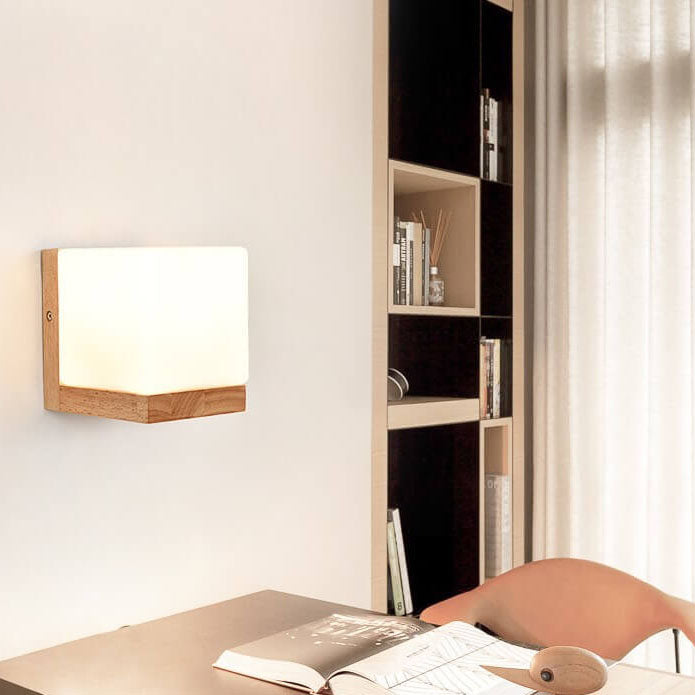 EcoShine Wooden Cube Wall Lamp – Modern E27 Indoor Wall Light for Living Room