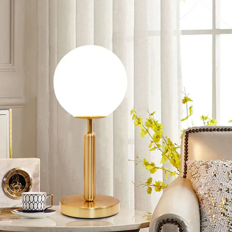GlowSphere - Stylish Brass & Glass LED Table Lamp