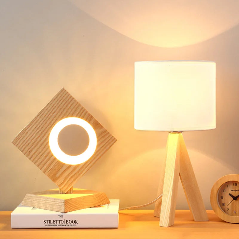 Wood Opaline - Modern wooden table lamp with stand