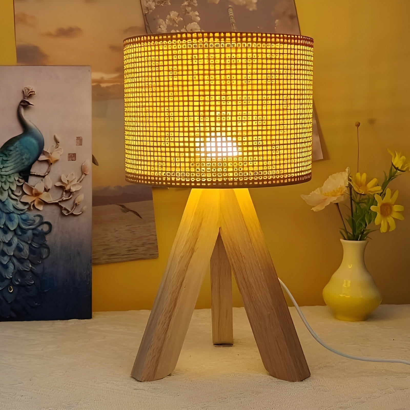 Handmade Rattan Table Lamp with USB and LED - Stylish and Sustainable Design