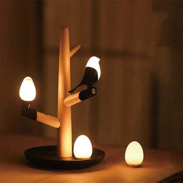 BrightOak Elegance - Slim Wooden Table Lamp with Motion Sensor