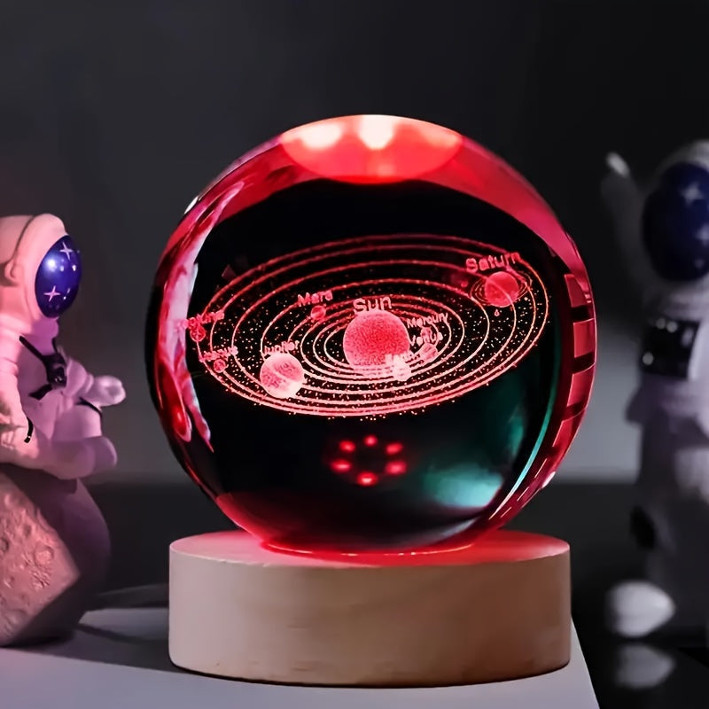 LumiSphere - Luxurious 3D Crystal Table Lamp with Wooden Base