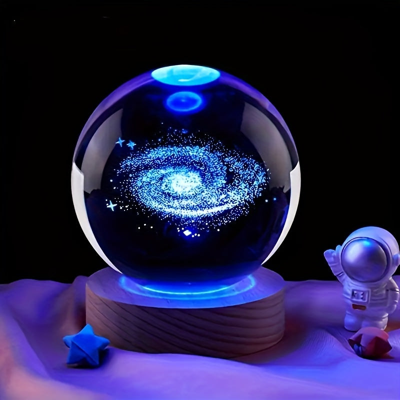 LumiSphere - Luxurious 3D Crystal Table Lamp with Wooden Base